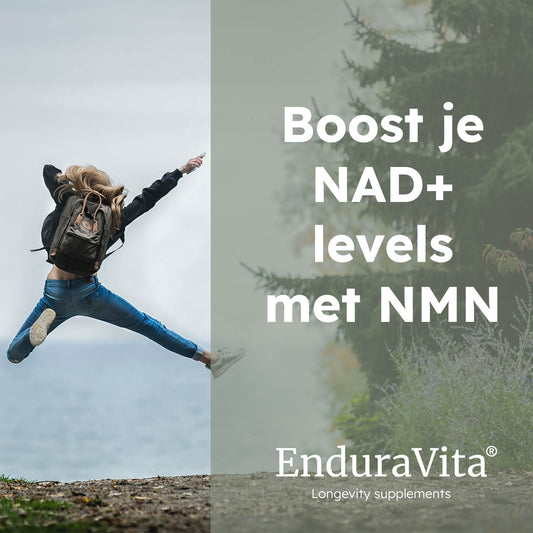 Banner, der ledsager produkter med NAD+ booster-foto og slogan